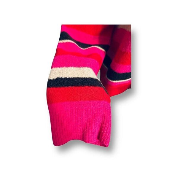 Diane von Furstenberg XL Wool Sweater Red Pink Stripe Crewneck Knit Fall Winter - Picture 7 of 9
